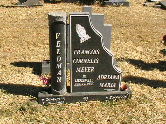 VELDMAN Francois Cornelis Meyer 1923-2001 &amp; Adriana Maria 1926-