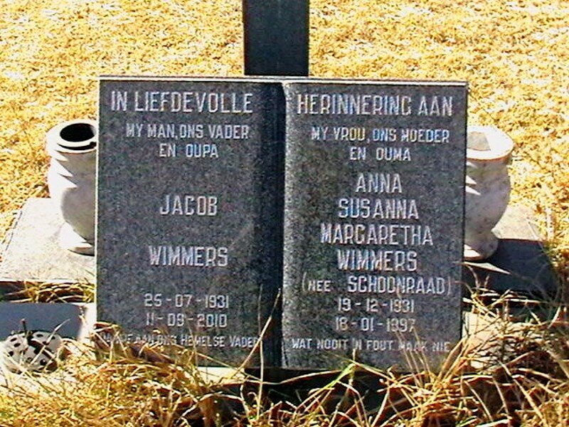 WIMMERS Jacob 1931-2010 &amp; Anna Susanna Margaretha SCHOONRAAD 1931-1997