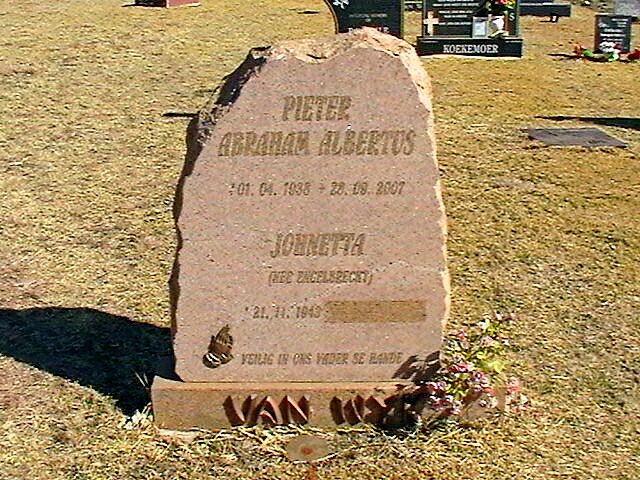 WYK Pieter Abraham Albertus, van 1938-2007 &amp; Johnetta ENGELBRECHT 1943-