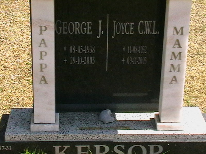 KERSOP George J. 1938-2003 &amp; Joyce C.W.L. 1932-2003