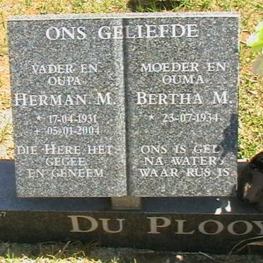 PLOOY Herman M., du 1931-2004 &amp; Bertha M. 1934-