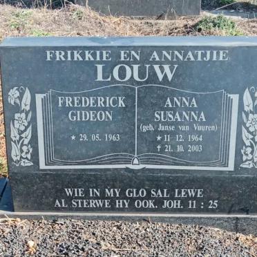 LOUW Frederick Gideon 1963- & Anna Susanna nee JANSE VAN VUUREN 1964-2003