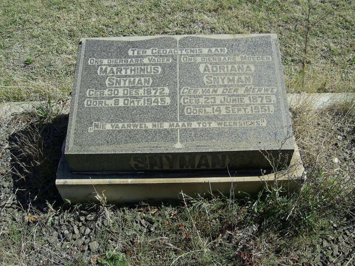 SNYMAN Marthinus 1872-1945 &amp; Adriana VAN DER MERWE 1875-1951