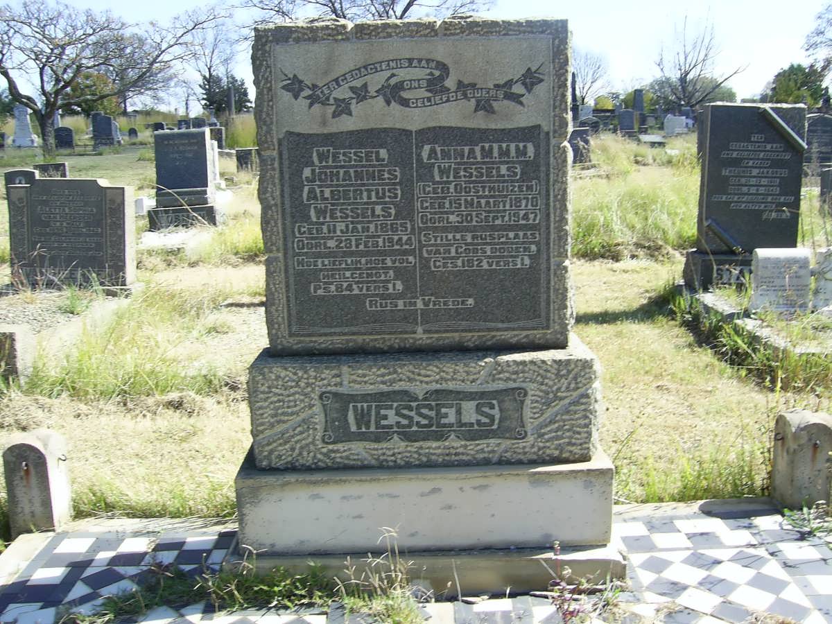 WESSELS Wessel Johannes Albertus 1865-1944 &amp; Anna M.M.M. OOSTHUIZEN 1870-1947