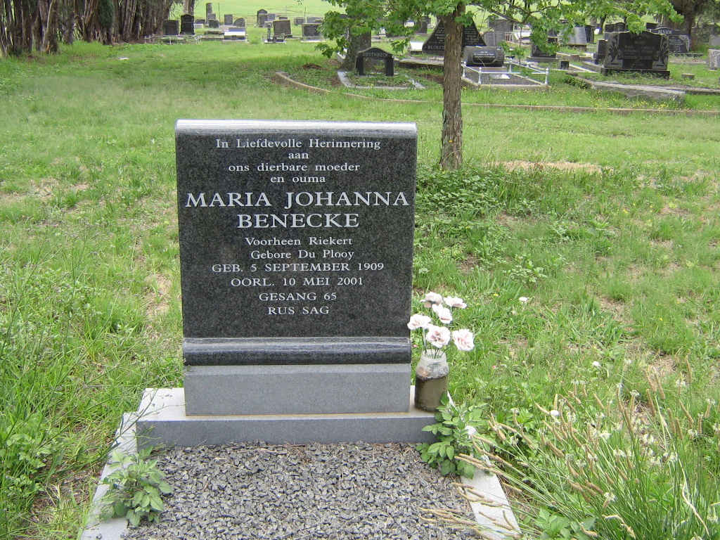 BENECKE Maria Johanna, formerly RIEKERT nee DU PLOOY 1909-2001