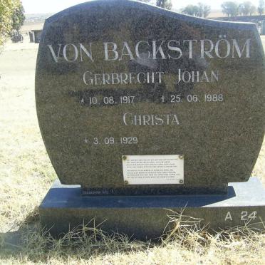 BACKSTROM Gerbrecht Johan, von 1917-1988 &amp; Christa 1929-
