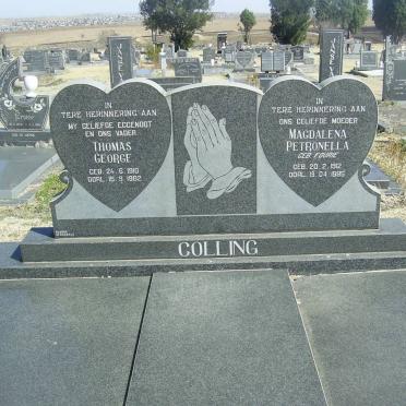 COLLING Thomas George 1910-1982 &amp; Magdalena Petronella FOURIE 1912-1995