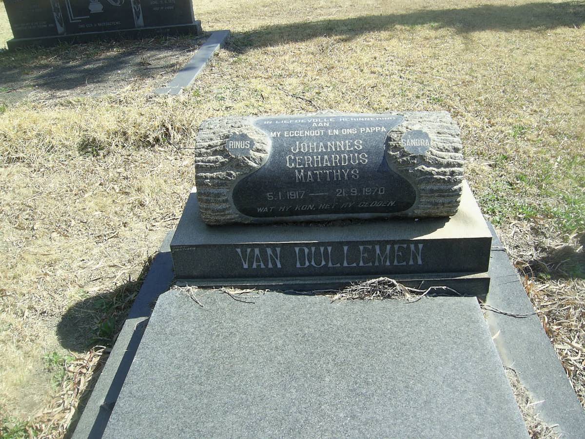 DULLEMEN Johannes Gerhardus Matthys, van 1917-1970