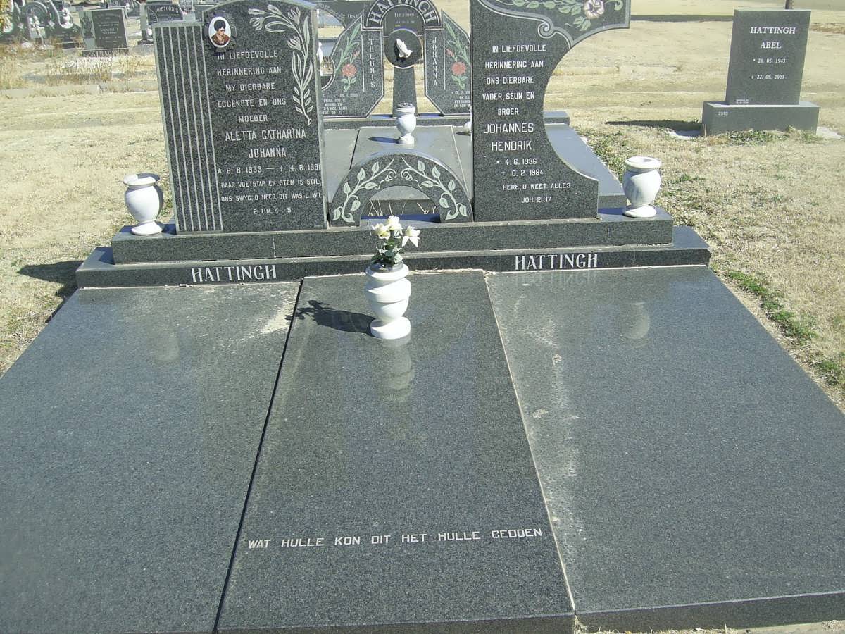 HATTINGH Johannes Hendrik 1936-1984 &amp; Aletta Catharina Johanna 1933-1981