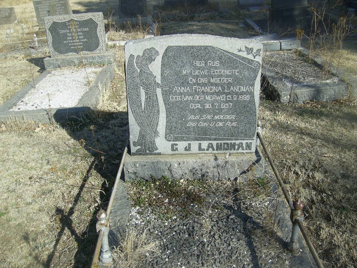 LANDMAN Anna Francina nee VAN DER MERWE 1885-1957