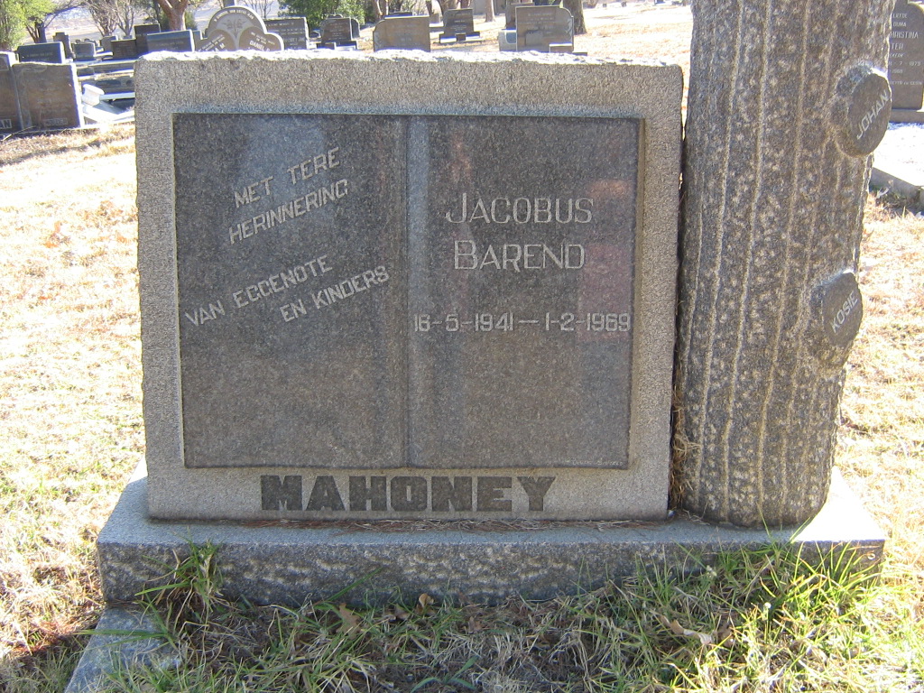 MAHONEY Jacobus Barend 1941-1969