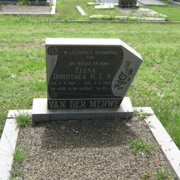 MERWE Elena Dorothea W.L.N., van der 1908-1984