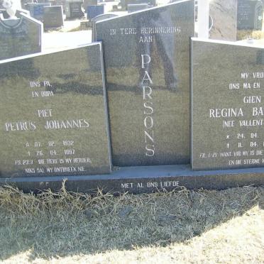 PARSONS Piet Petrus Johannes 1932-1997 &amp;  Regina Barbara VALLENTGOED 1935-1995