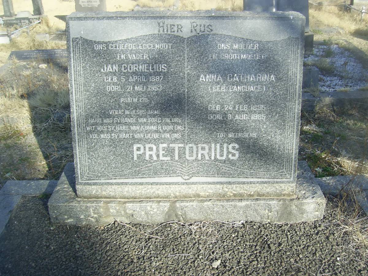 PRETORIUS Jan Cornelius 1887-1953 &amp; Anna Catharina LANGUAGE 1895-1985