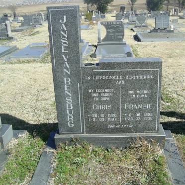 RENSBURG Chris, Janse van 1920-1987 &amp; Fransie 1926-1998