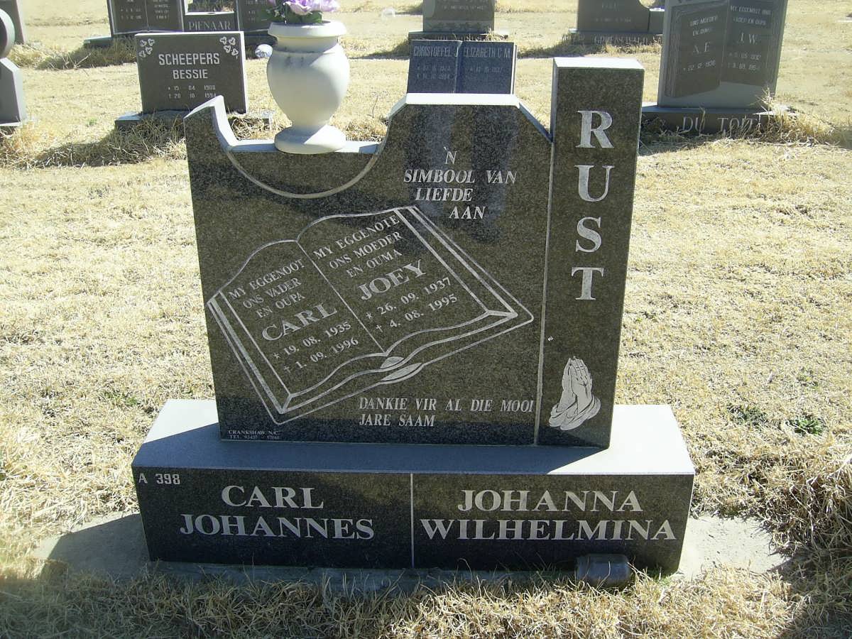RUST Carl Johannes 1935-1996 &amp; Johanna Wilhelmina 1937-1995