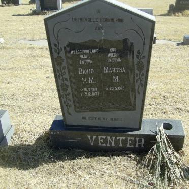 VENTER David P.M. 1913-1997 &amp; Martha M. 1926-