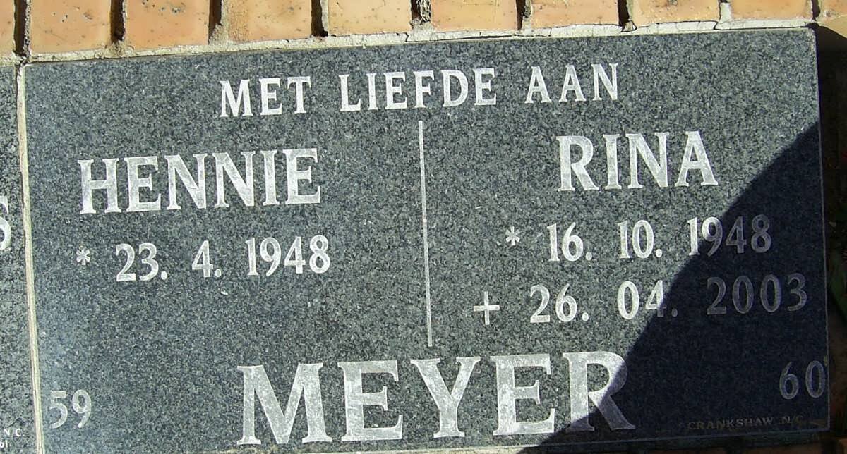 MEYER Hennie 1948- &amp; Rina 1948-2003