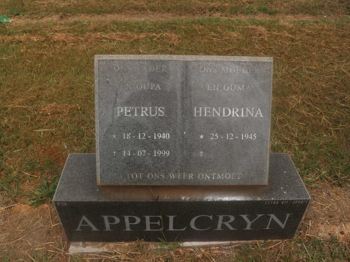 APPELGRYN Petrus 1940-1999 &amp; Hendrina 1945-