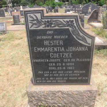 COETZEE Hester Emmarentia Johanna  voorheen JOOSTE nee DU PLESSIS 1894-1967