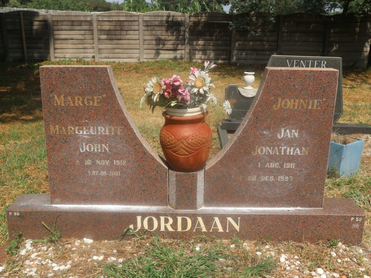 JORDAAN Jan Jonathan 1911-1997 &amp; Margeurite John 1912-2001