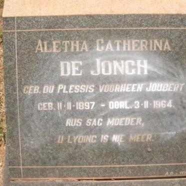 JONGH Aletha Catherina, de voorheen JOUBERT nee DU PLESSIS 1897-1964