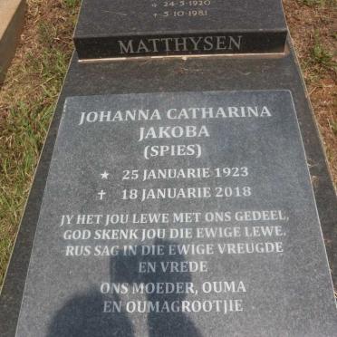 MATTHYSEN Andries 1920-1981 &amp; Johanna Catharina Jakoba SPIES 1923-2018