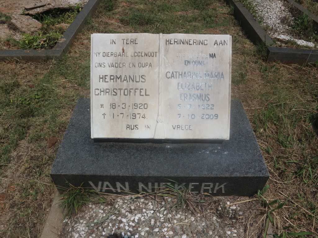 NIEKERK Hermanus Christoffel, van 1920-1974 &amp; Catharina Maria Elizabeth ERASMUS 1922-2009