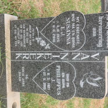 NIEKERK Philippus J., van 1921-2005 &amp; Susanna E.J. 1925-2001