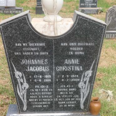 SPIES Johannes Jacobus 1919-2001 &amp; Annie Christina 1924-2008