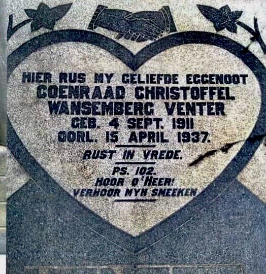 VENTER Coenraad Christoffel Wansemberg 1911-1937