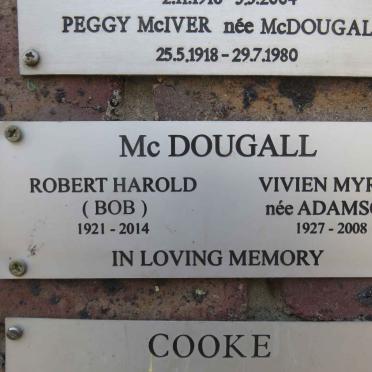 McDOUGALL Robert Harold 1921-2014 &amp; Vivien Myrrh ADAMSON 1927-2008