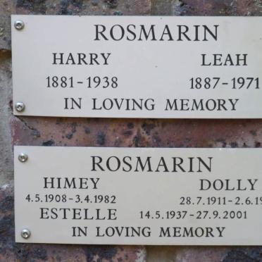 ROSMARIN Harry 1881-1938 &amp; Leah 1887-1971 :: ROSMARIN Himey 1908-1982 &amp; Dolly 1911-1993 :: ROSMARIN Estelle 1937-2001