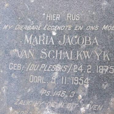 SCHALKWYK Maria Jacoba nee DU PLESSIS 1875-1954