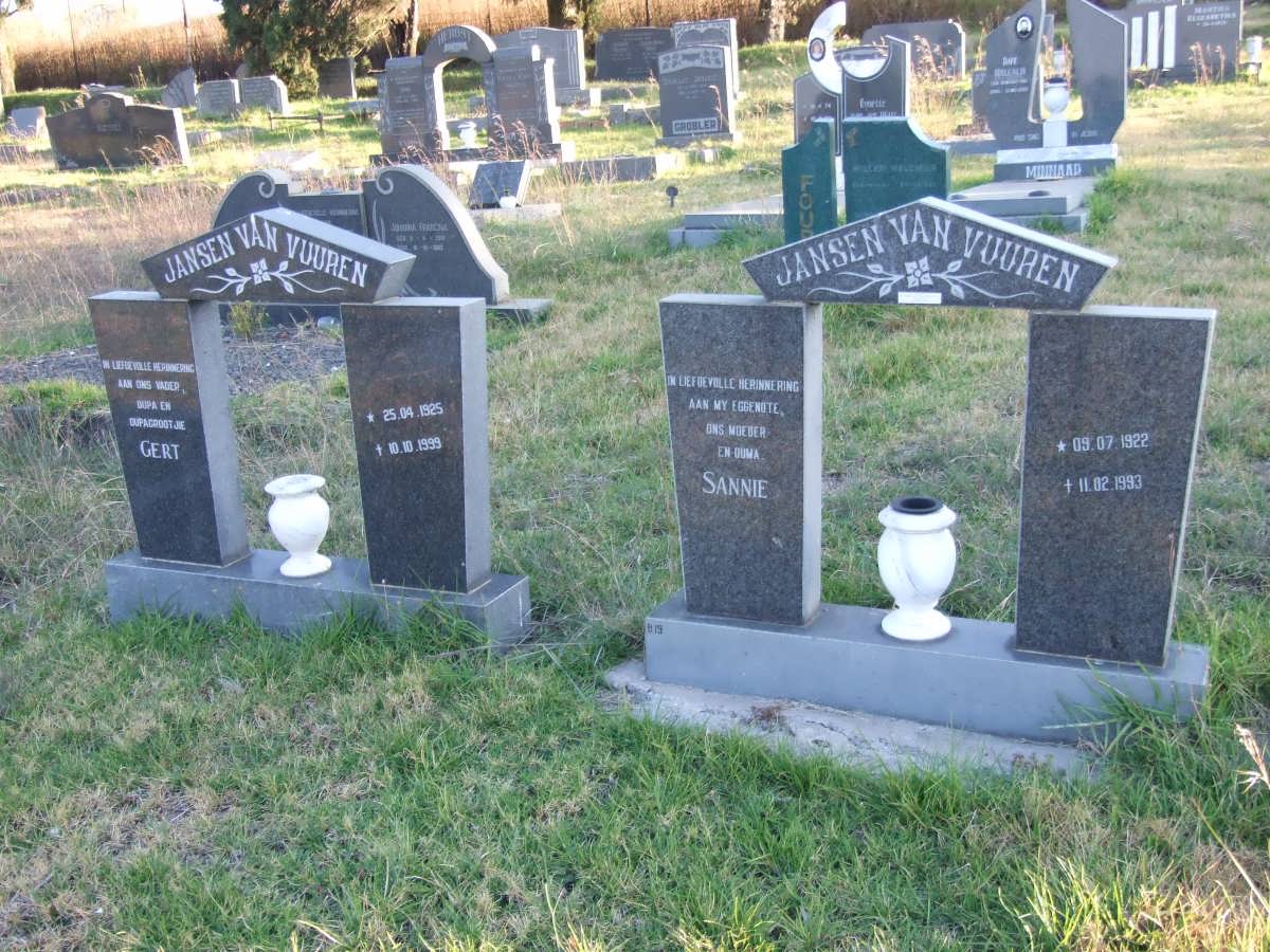 VUUREN Gert, Jansen van 1925-1999 &amp; Sannie 1922-1993
