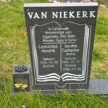 NIEKERK Leonardus Hendrik, van 1934- &amp; Jacoba Catharina BOTHA 1942-2006