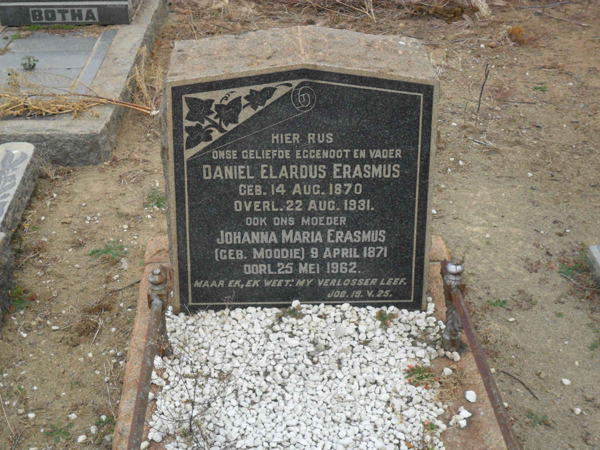 ERASMUS Daniel Elardus 1870-1931 &amp; Johanna Maria MOODIE 1871-1962