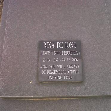 LEWIS Victor James 1926-1988 &amp; Rina de Jong FERREIRA 1937-2006