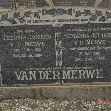 MERWE Theunis Jacobus, van der 1881-1964 &amp; Susanna Juliana VAN RHEEDE VAN OUDTSHOORN 1882-1955