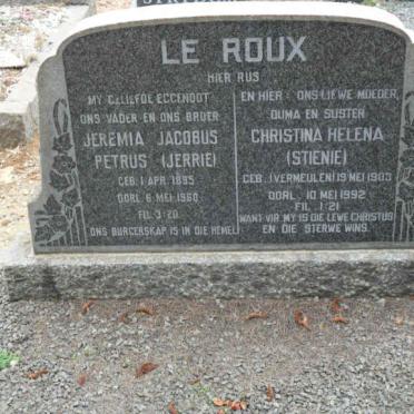 ROUX Jeremia Jacobus Petrus, le 1895-1960 &amp; Christina Helena VERMEULEN 1903-1992
