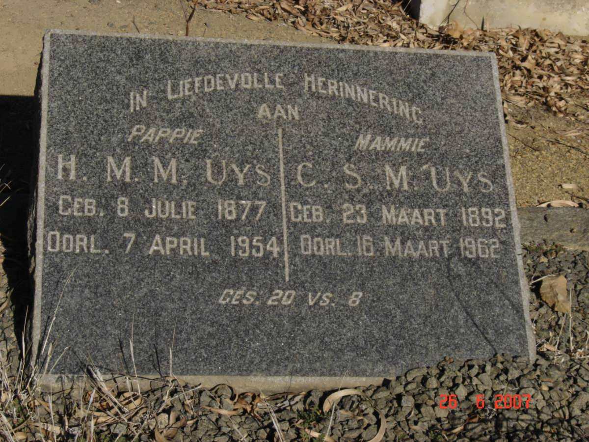 UYS H.M.M. 1877-1954 &amp; C.S.M. 1892-1962