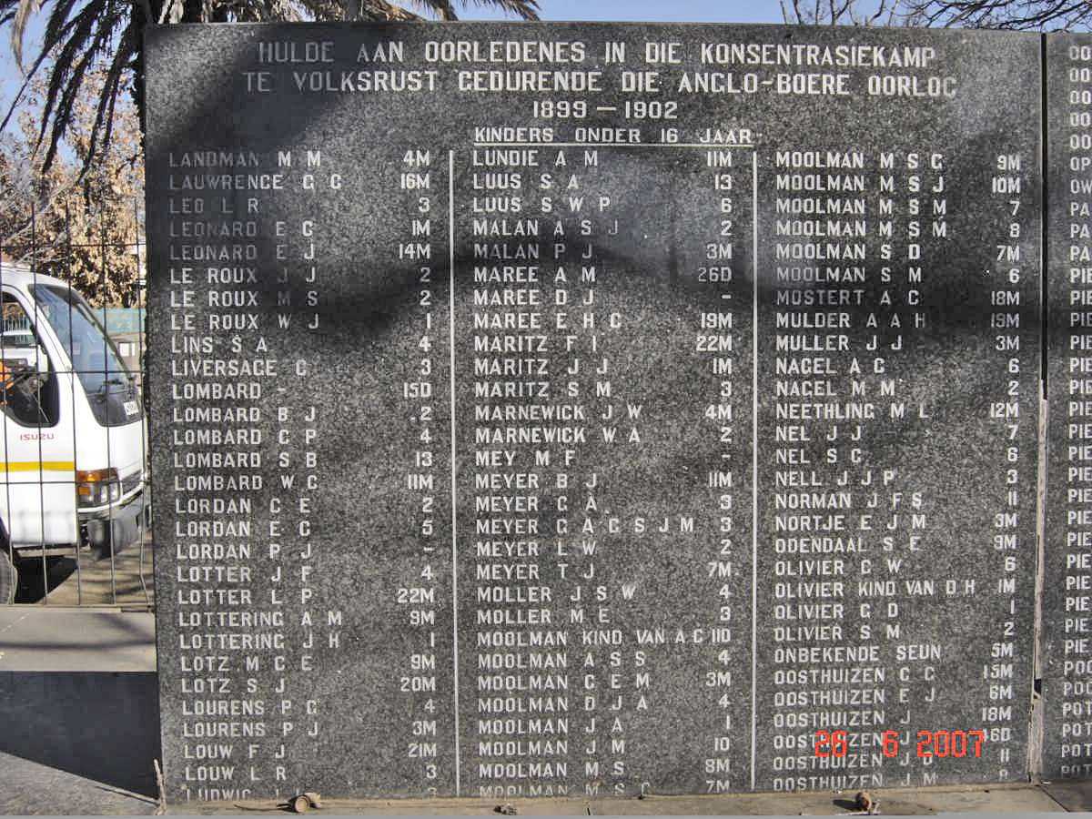 5. Volksrust concentration camp victims 1899-1902.  Children under the age of 16.  L - O