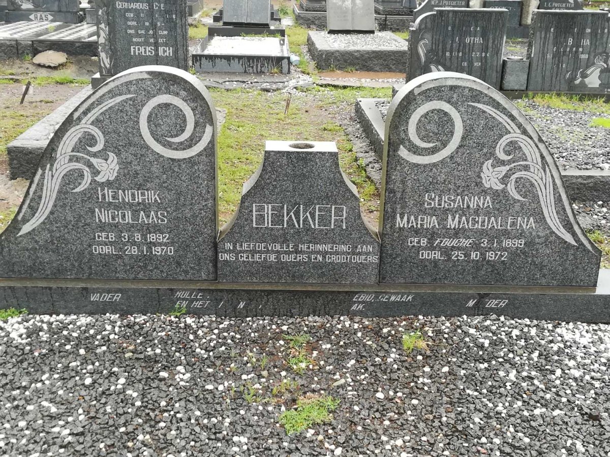BEKKER Hendrik Nicolaas 1892-1970 & Susanna Maria Magdalena 1899-1972