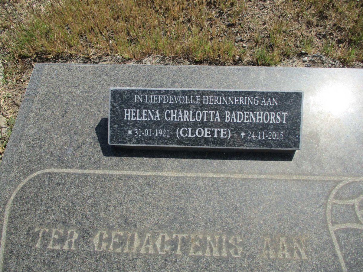 BADENHORST L.P. 1914-1979 & Helena Charlotta CLOETE 1921-2015