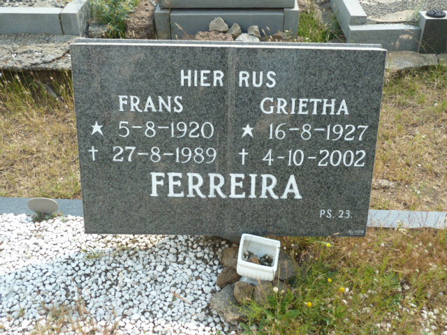 FERREIRA Frans 1920-1989 &amp; Grietha 1927-2002