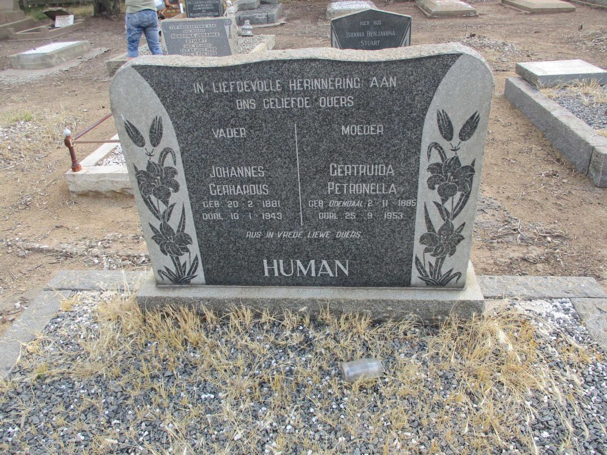 HUMAN Johannes Gerhardus 1881-1943 & Gertruida Petronella ODENDAAL 1885-1953