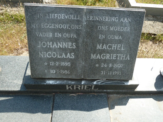 KRIEL Johannes Nicolaas 1895-1986 &amp; Machel Magrietha 1902-1991