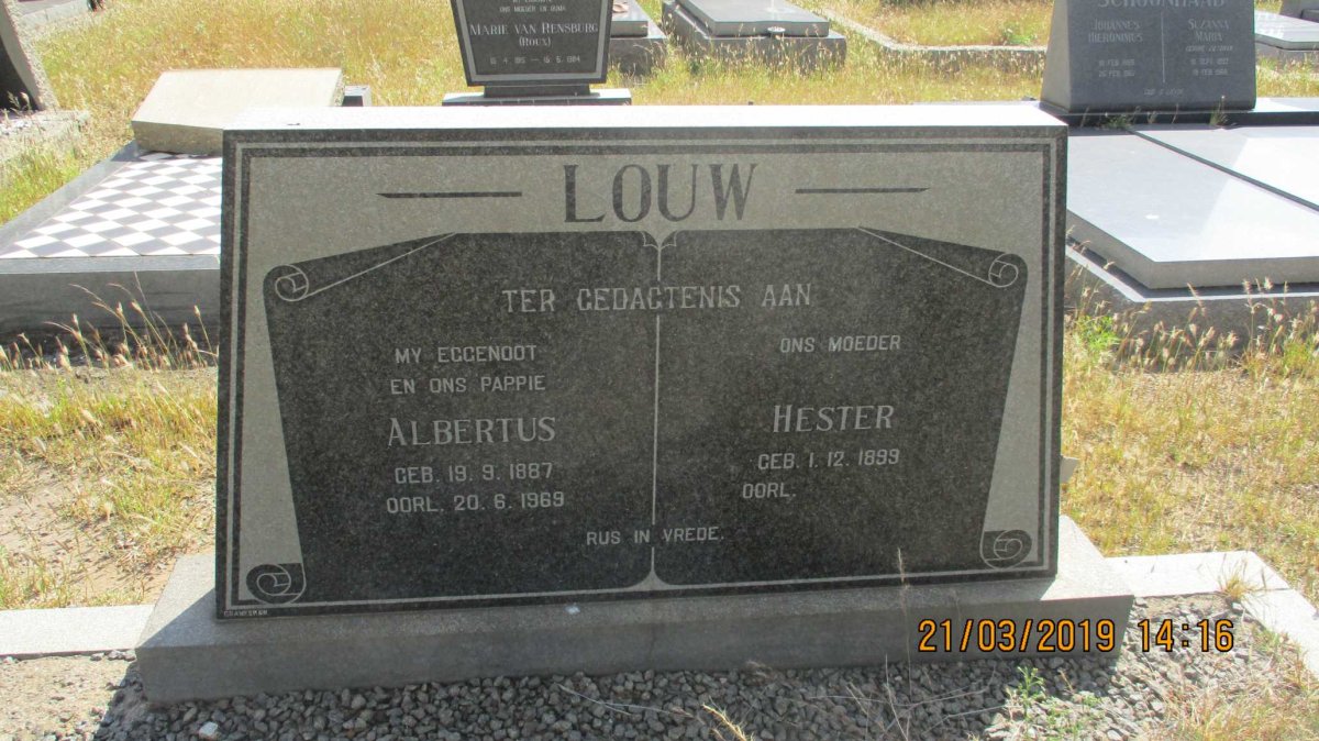 LOUW Albertus 1887-1969 &amp; Hester 1899-
