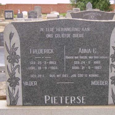 PIETERSE Frederick 1863-1955 & Anna C. BARON VAN RHEEDE VAN OUDTSHOORN 1865-1957