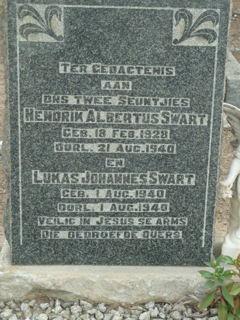 SWART Hendrik Albertus 1928-1940 :: SWART Lukas Johannes 1940-1940